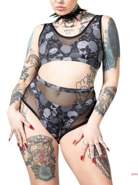 NWT Killstar Tomb Lagoon Skull Print Two-Piece Bikini Swimsuit XS